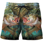 Two fish printed onto a pair of men's shorts. The fish look as if they are going to bit the man's private parts.