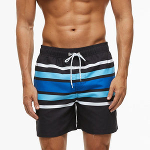 Men's quick drying beach shorts. Blue strip design.
