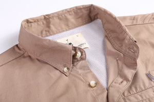 Men's fishing shirt with button down collar and mesh on the inside to keep you cool.