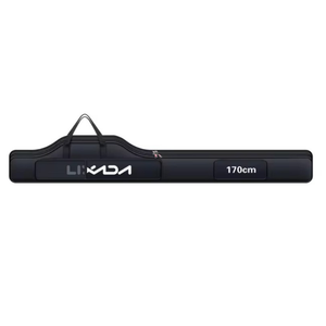 Black fishing rod carry bag that's 170cm long on white background.