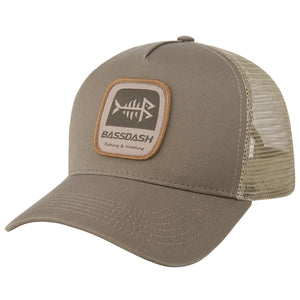 Bassdash fishing and hunting khaki truckers cap.