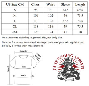 Sports t-shirt size measurements displayed in a table.