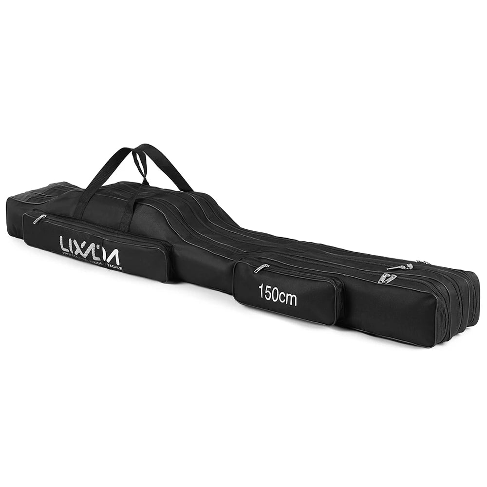 Black fishing bag with 'Lixada' branding and '150cm' measurement on a white background.