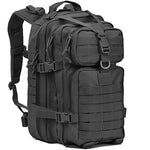 Black backpack, 40 litre capacity, tactical style with multiple storage pockets.