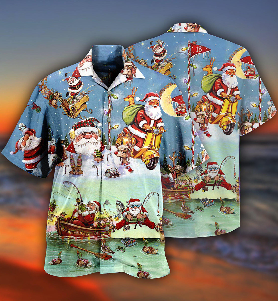 Santa Fishing Hawaiian Shirt