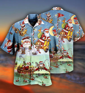 Santa Fishing Hawaiian Shirt