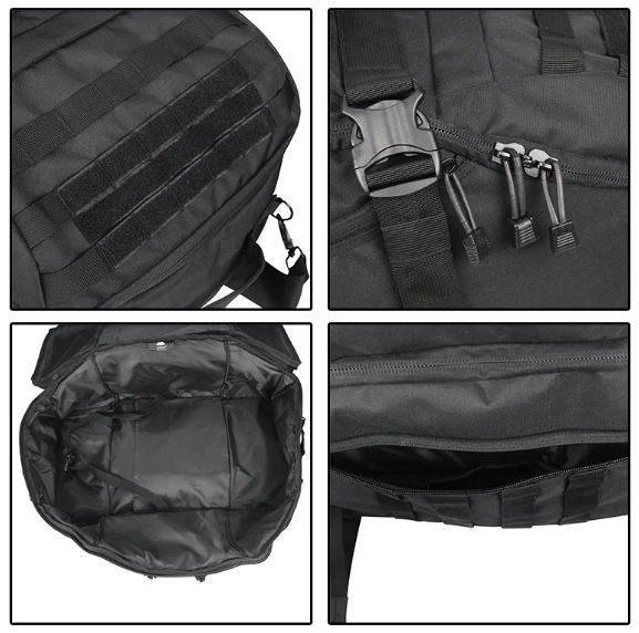 Product features of a large backpack that also opens up like a rucksack.