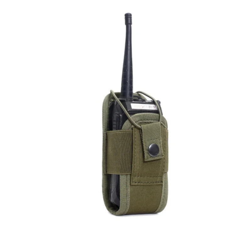 Green walkie talkie carry case with belt loops.