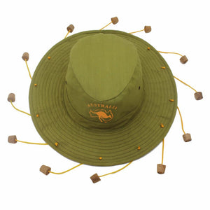 Australian Cork Tassel Hat in the colour green. Its an authentic Australian style hat for sale at guts Fishing Apparel.