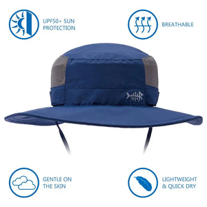 This fishing hat has a UPF 50+ sun protection rating. It is also breathable and fast drying.