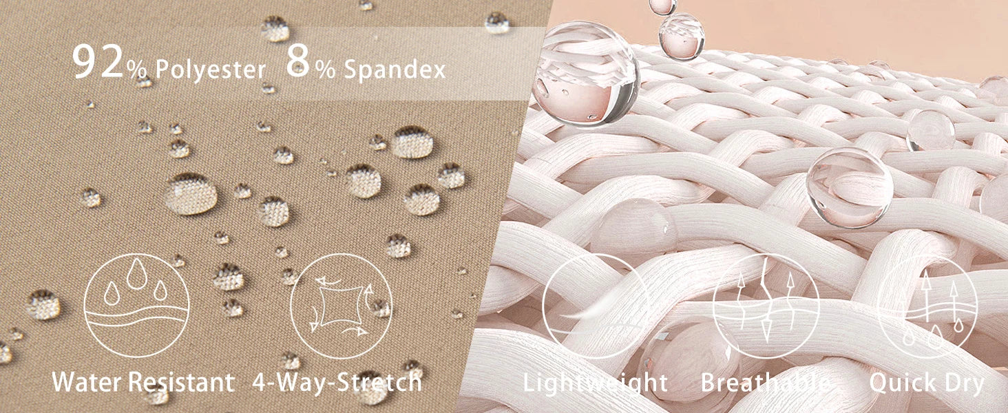 Textile properties and fabric texture with water droplets on a beige background.