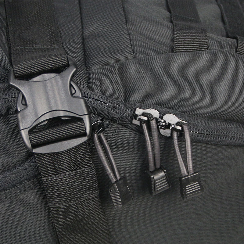 Secure zips on a black rucksack.