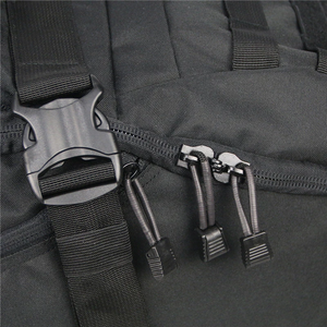 Secure zips on a black rucksack.