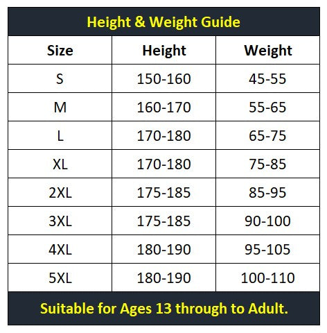 Body height and weight size recommendations for the Green and gold Australia themed hoodie. 