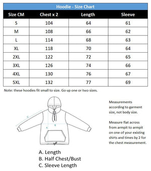 Garment size measurements. 