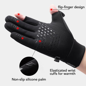 Men's gloves that have a flip-finger design and non slip grip.