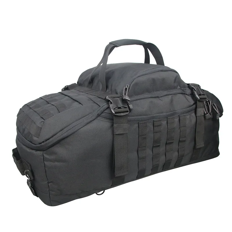 Large black rucksack with molle system design.