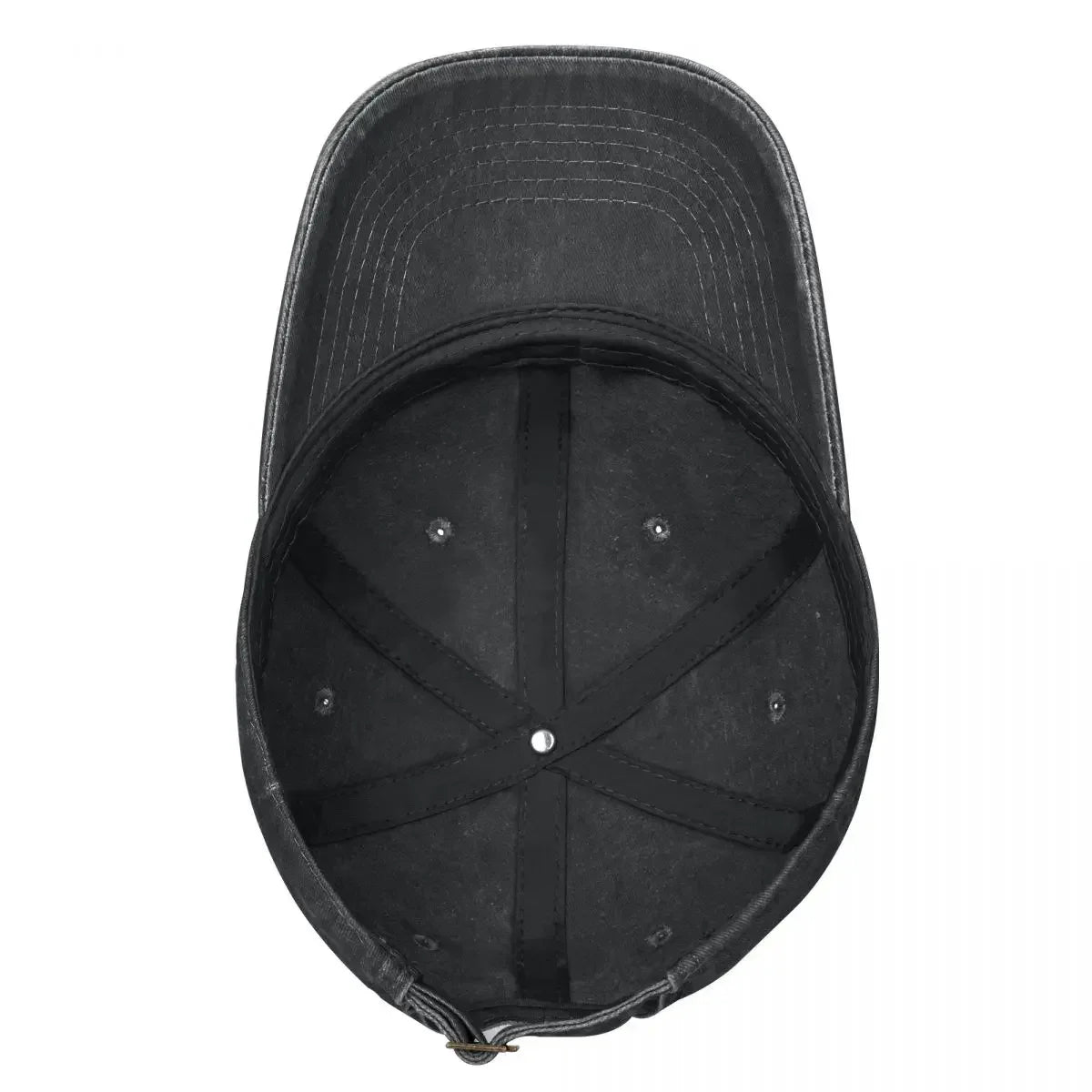 Inside view of a dark grey cap. 