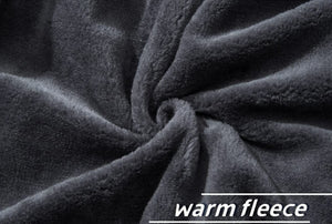 Warm dark grey fleece on the inside of jacket.
