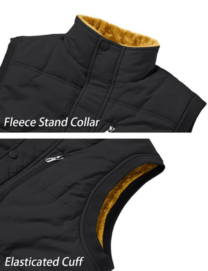 Sleeveless jacket vest with thick internal fleece lining. 