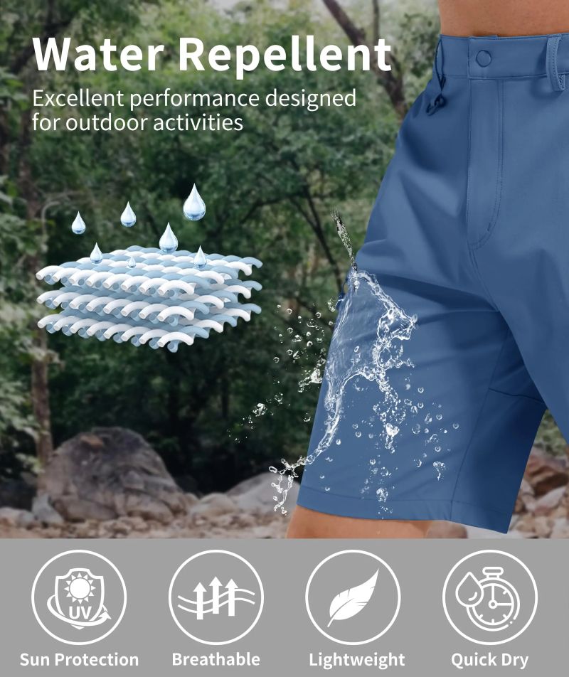 Water repelling off a pair of men's shorts.