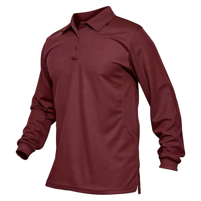 men's maroon colour long sleeve polo shirt. 