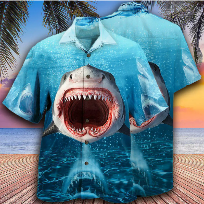 Shark With Teeth Hawaiian Shirt – Guts Fishing Apparel