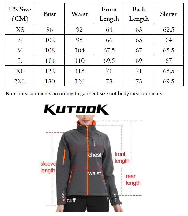 Size chart showing jacket measurements. 
