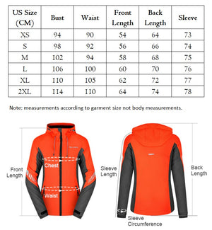 Size Chart showing all the measurements of the Women's Kutook Softshell Hiking Jacket.