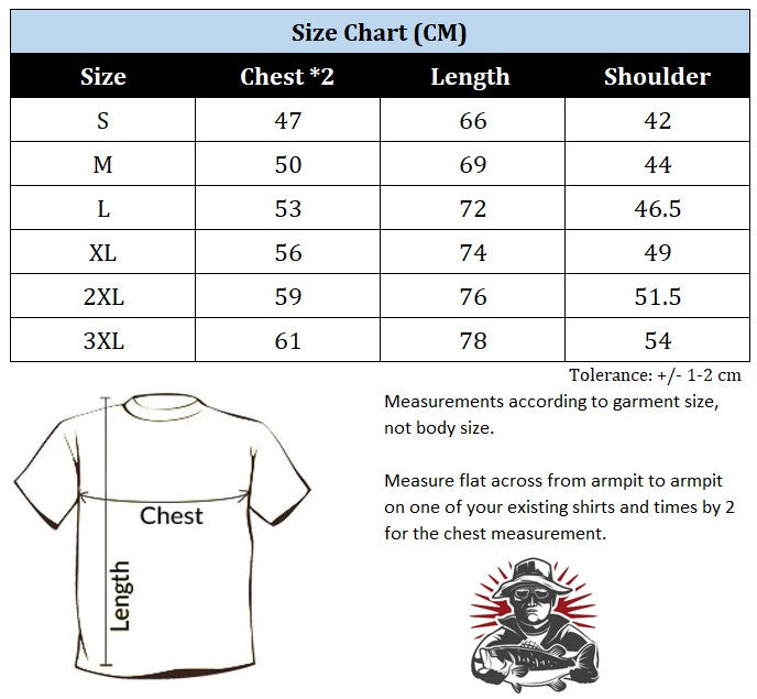 t-shirt size measurement table