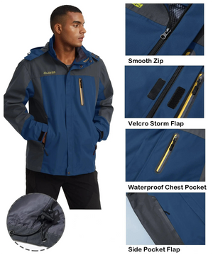 Male model wearing a good quality waterproof rain jacket. 