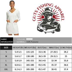 Size measurements for the Women's UPF 50+ Sun Dress.