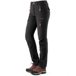 Female model wearing a pair of black waterproof pants. The pants have a warm fleece lining and multiple zip pockets. 