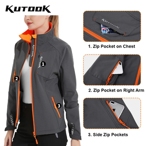 Women's waterproof fleece lined jacket with zip pockets and reflective safety stripes. 