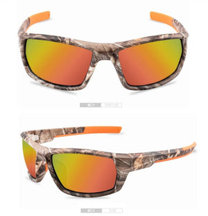 Amber lens sunglasses. Polarised with camouflaged designed frame.   
