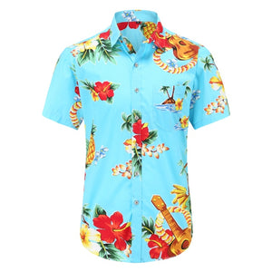 Men's blue floral Hawaiian shirt in stock at our Australian warehouse.