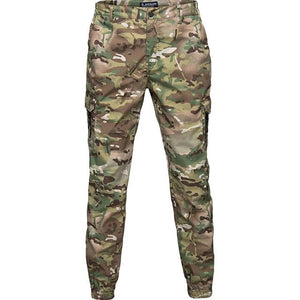 Camoflaguge jogger pants for men with cargo pockets.