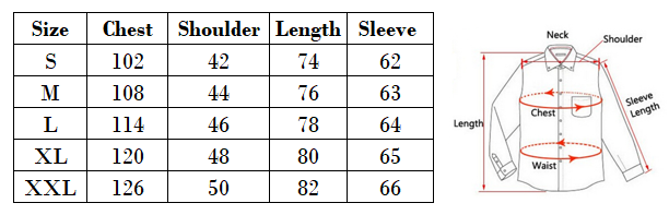 Men's shirt size measurements.