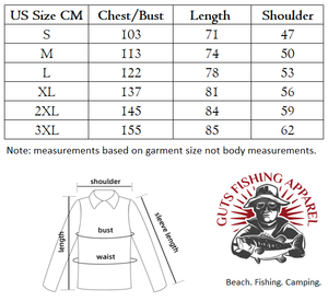US Hawaiian shirt size chart.