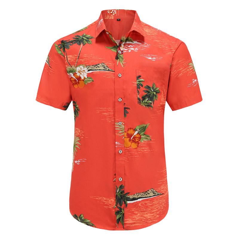 Buy traditional Hawaiian Shirts in Australia. Men's red button up shirt with hibiscus print design. 