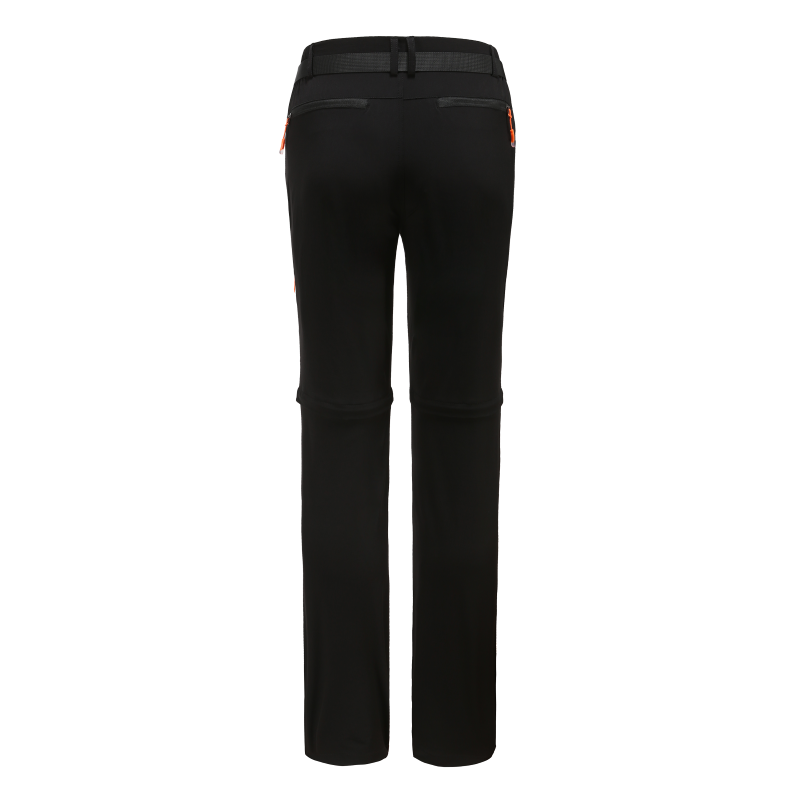Lightweight summer hiking pants for women. Black quick drying nylon and spandex fabric.