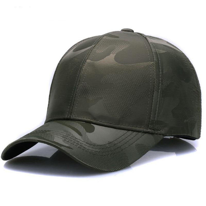 Men's army green cap. Metallic shine, air rated Camoflaguge design. 