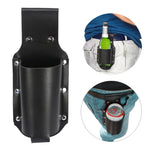 Beer bottle holster designed to hold your beer hands free. Black PU leather.