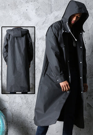 Men's stylish black raincoat. Long length.