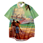 Vintage Cuban styled button up men's shirt. Seaplane.