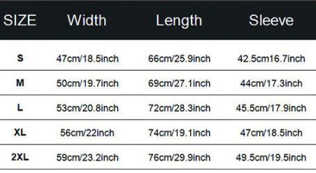 Size chart for the Fish Reaper Raglan T-Shirt.