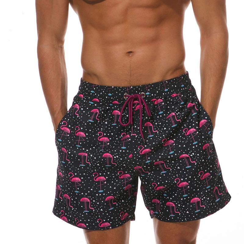 Pink and black flamingo beach shorts. Men's US size.