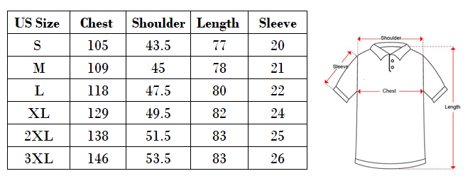 Hawaiian shirt size chart.