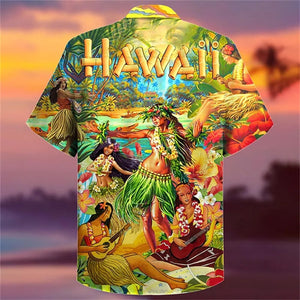 Buy men's Hawaiian shirt, colourful design with Hawaii text printed on the back.