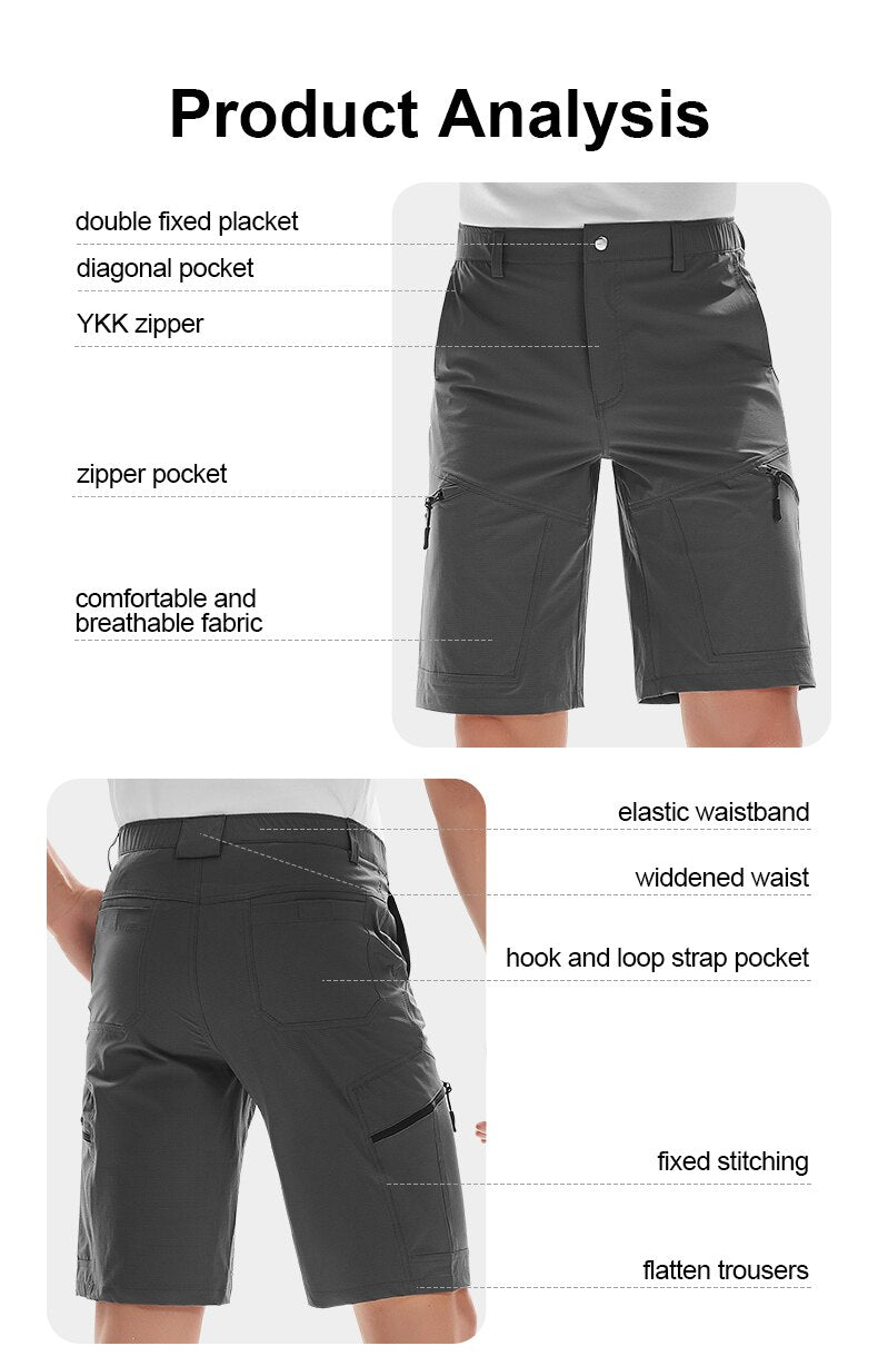 Knee length shorts for men. Suitable for hiking and fishing. Made from water repellent cloth.